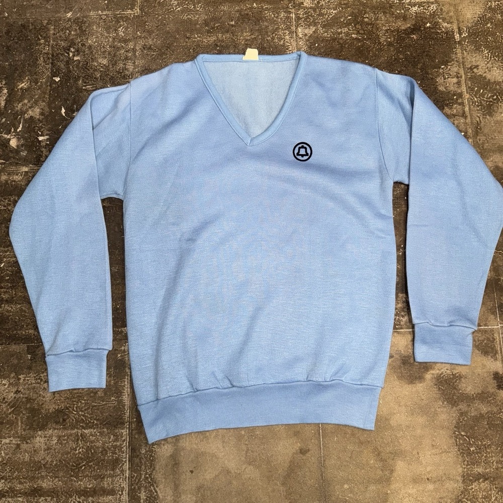 Vintage Bell South Telephone Company V Neck Sweater Size M/L 80s Light Blue